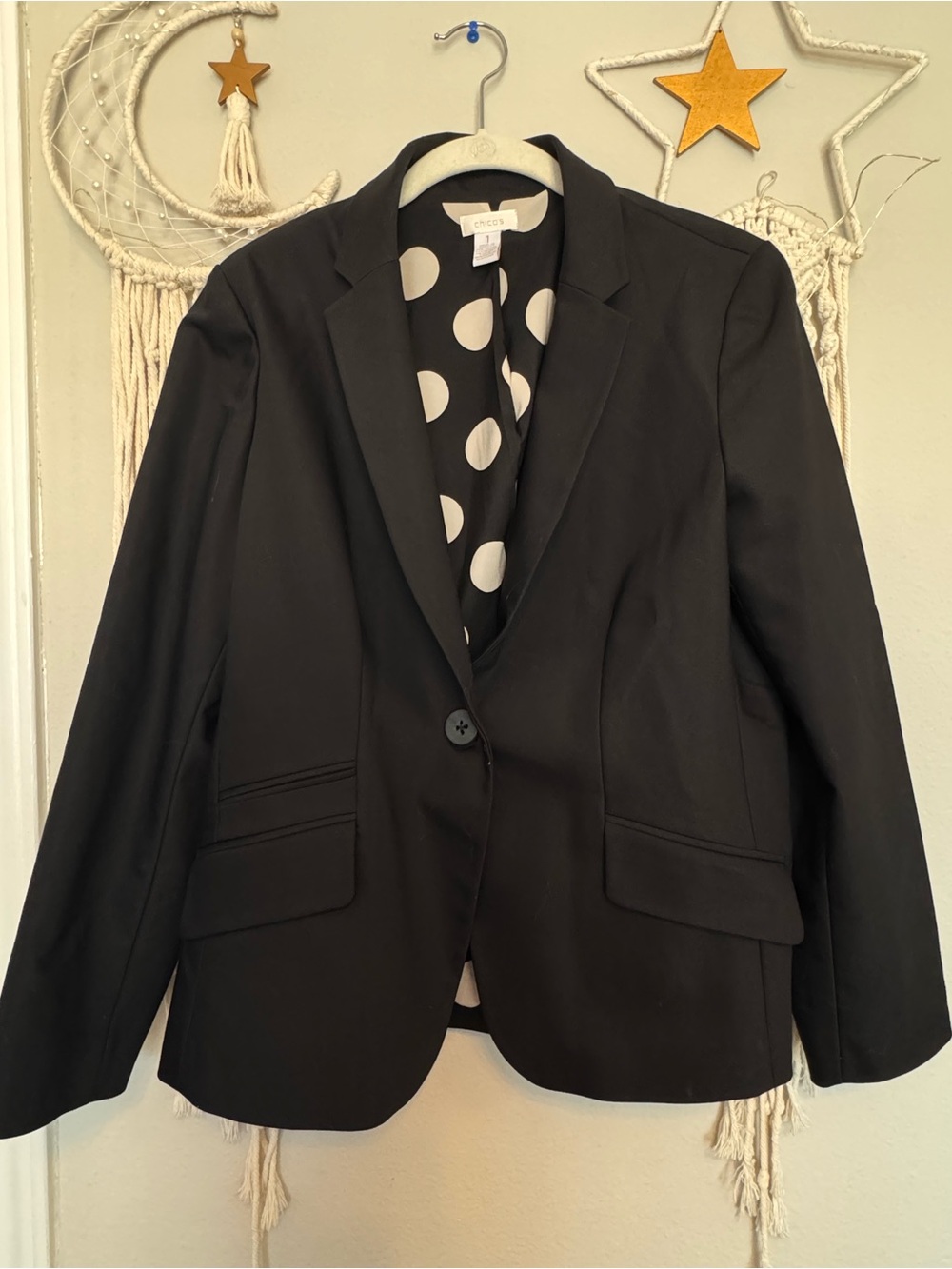 Chico's Black Blazer with Polka Dot Lining